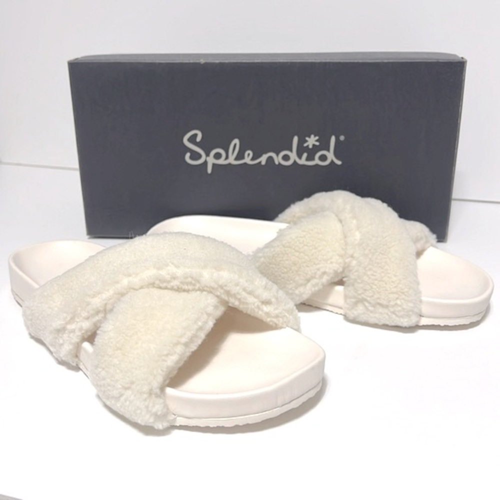 SPLENDID FOOTWEAR WOMEN’S FAUX FUR SANDALS PLATFORM CRISS-CROSS STRAPS NIB